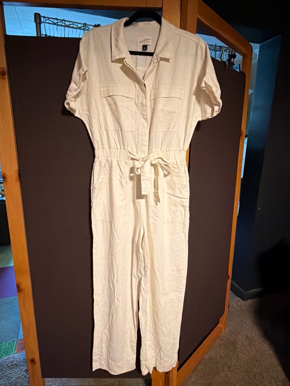 Universal Thread Linen Cream jumpsuit with tie waist Size 6 Small